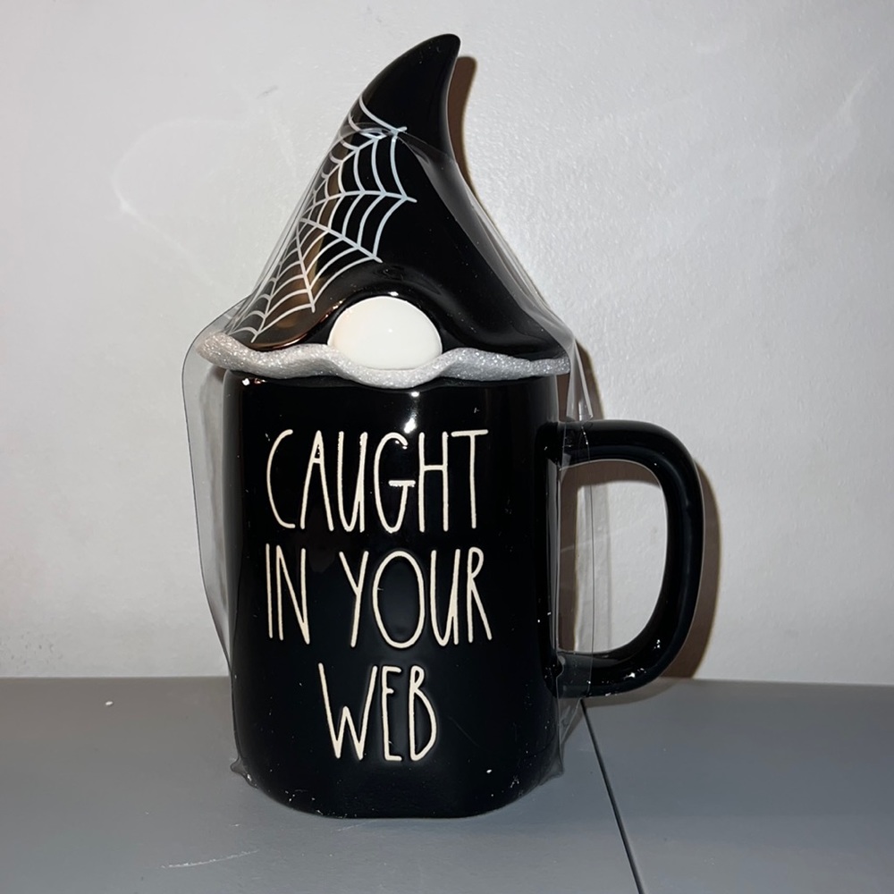 RAE DUNN CAUGHT IN YOUR WEB COFFEE MUG WOTH TOPPER